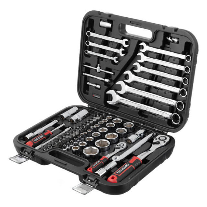 Набір інструментів STORM, 1/2" + 1/4", Cr-V, 82 од., головки: 4-32 мм, біти 32 од., ключі: 8-22 мм, кейс