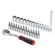 Набір головок і біт STORM, 1/4", Cr-V, 28 од., головки: 4-14 мм, біти: TORX, HEX, PH, SL, тріскачка 72 зуби, подовжувач 100 мм