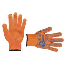 Рукавичка трикотажна, жовті ПВХ крапки, 60% бавовна / 40% поліестер, 10", клас в'язки 7, помаранчева, 62 г