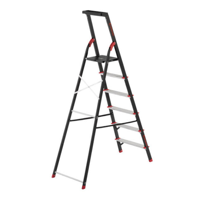 Драбина сталева, 6 сходинок, лоток для інвентарю, висота: 1787 мм, висота: висота до платформи: 1280 мм, 150 кг