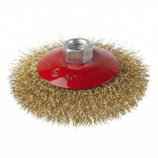 Щітка конусна, 100 мм, M14, кручений дріт покритий латунню, для КШМ, 12500 об/хв