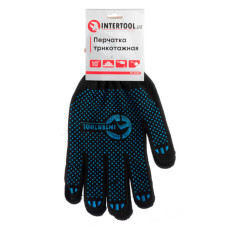Рукавичка трикотажна, сині ПВХ крапки, 70% бавовна / 30% поліестер, 10", клас в’язки 10, чорна, 55 г