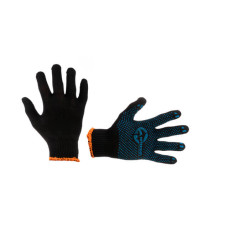 Рукавичка трикотажна, сині ПВХ крапки, 70% бавовна / 30% поліестер, 10", клас в’язки 10, чорна, 55 г