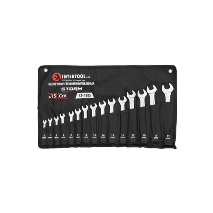 Набір ключів комбінованих, 15 шт., 6-22 мм, Cr-V, чохол, DIN3113, STORM