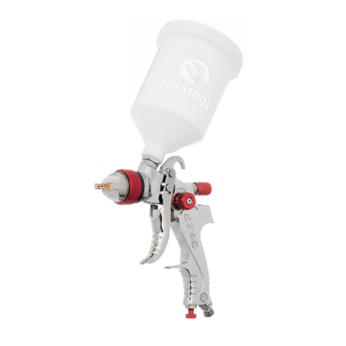 Краскопульт пневматичний HVLP, з набором форсунок: 1,3 мм, 1,4 мм, 1,7 мм, верхній пластиковий бачок: 600 мл, 3 бар