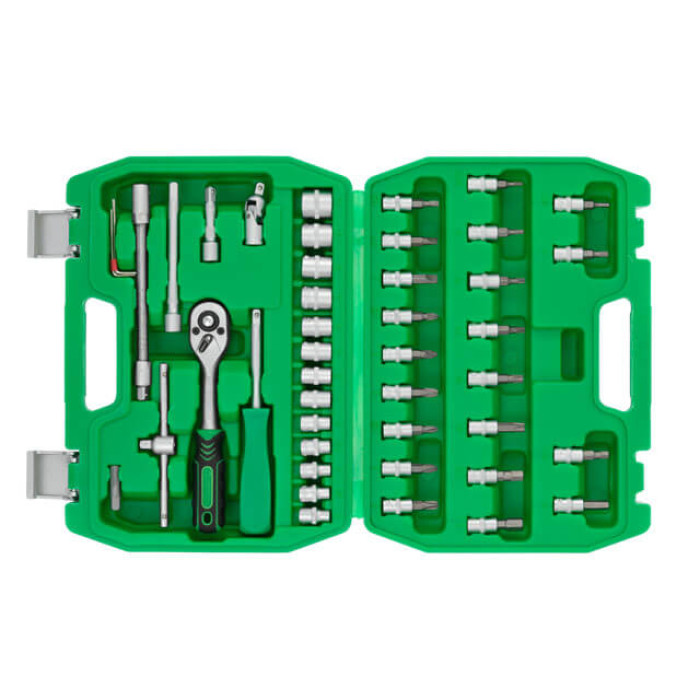 Набір інструментів, 1/4", 46 од., головки: 4-14 мм, біти 21 од., кейс