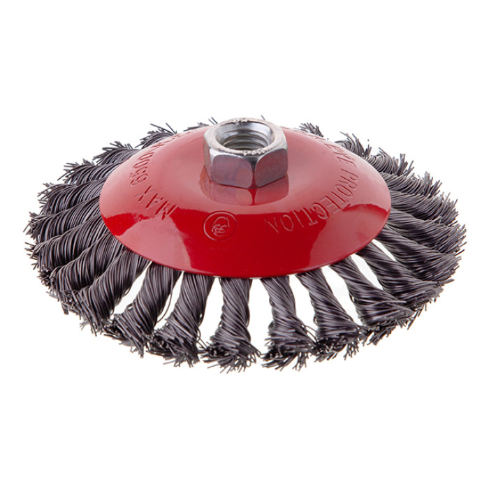 Щітка конусна, 125 мм, M14, пучки крученого дроту, для КШМ, 6500 об/хв