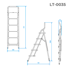 Драбина сталева, 5 сходів, 380×260 мм, висота: 1625 мм