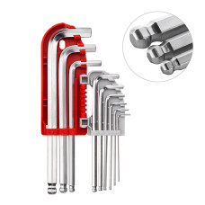 Набір ключів Г-подібних шестигранних, із кулястим наконечником, 9 шт., 1,5-10 мм, S2, професійні