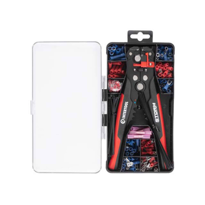 Знімач ізоляції, автоматичний, 0,2-6 мм², Cr12MoV, 200 мм, з набором обтискних клем, STORM