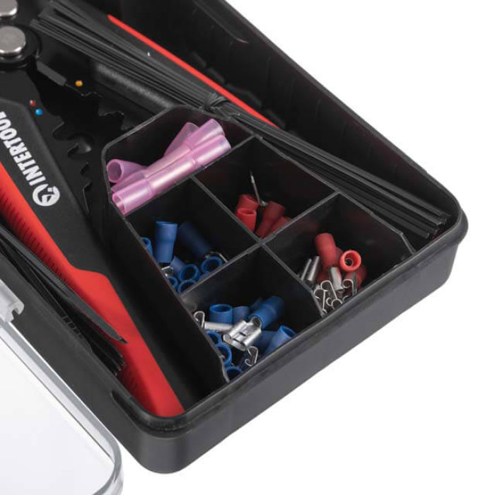 Знімач ізоляції, автоматичний, 0,2-6 мм², Cr12MoV, 200 мм, з набором обтискних клем, STORM