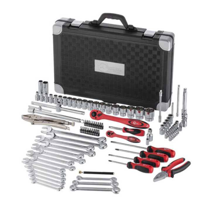 Набір інструментів, проф., 1/2" + 1/4", Cr-V, 101 од., головки: 4-32 мм, E4-E18, біти 21 од., ключі: 8-24 мм, кейс