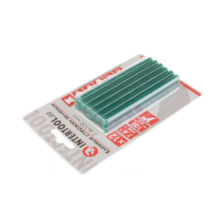 Комплект клейових стрижнів зелених, 7,4×100 мм, 12 шт.