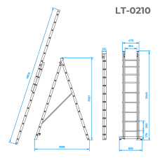 Драбина алюмінієва, 2‑секційна універсальна розкладна, 2×10 сход., 4,81 м, 150 кг