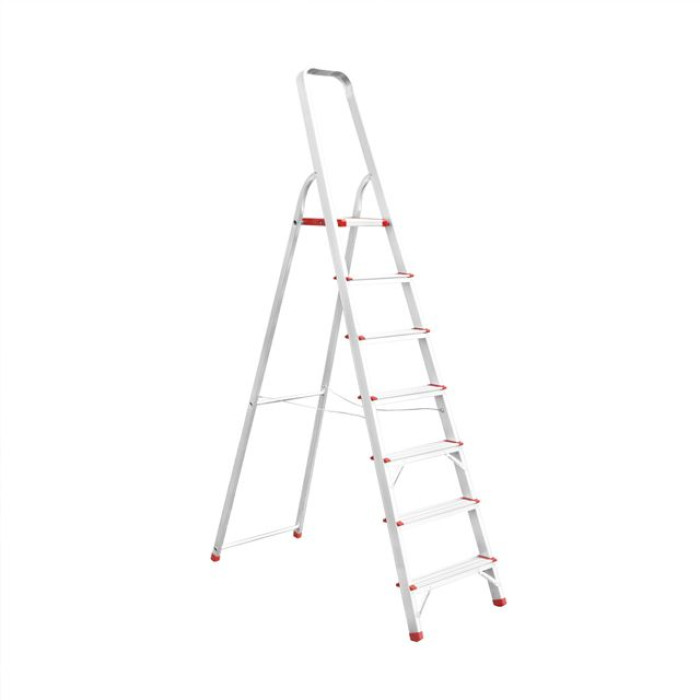 Драбина алюмінієва, 7 сходинок, висота: 2005 мм, висота до платформи: 1500 мм, 150 кг