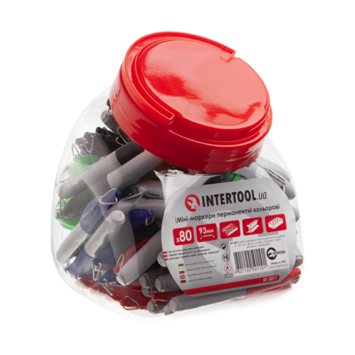 Міні-маркери перманентні, кольорові (чорний, синій, зелений, червоний), довжина: 93 мм, уп. 80 шт.