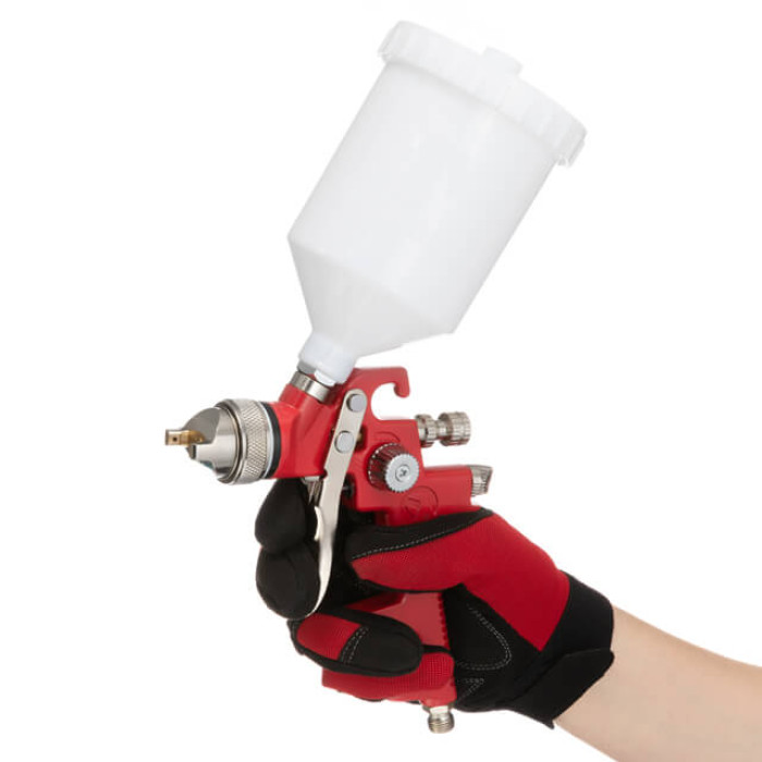 Фарбопульт пневматичний HVLP, форсунка: 1,4 мм, верхній пластиковий бачок: 600 мл, 3 бар