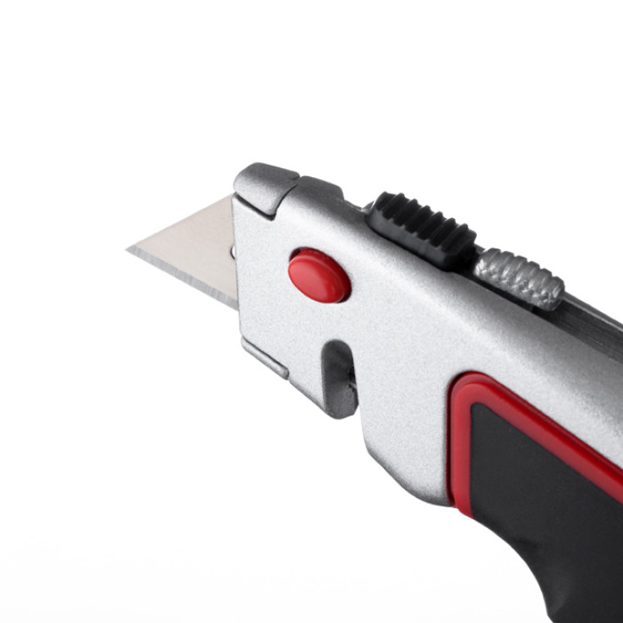 Ніж трапецієподібний, 60×19 мм, з висувним лезом, металевий корпус, прогумована рукоятка