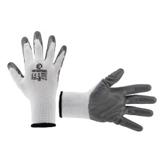 Рукавичка трикотажна з сірим нітриловим покриттям долоні, синтетична, червона,10"