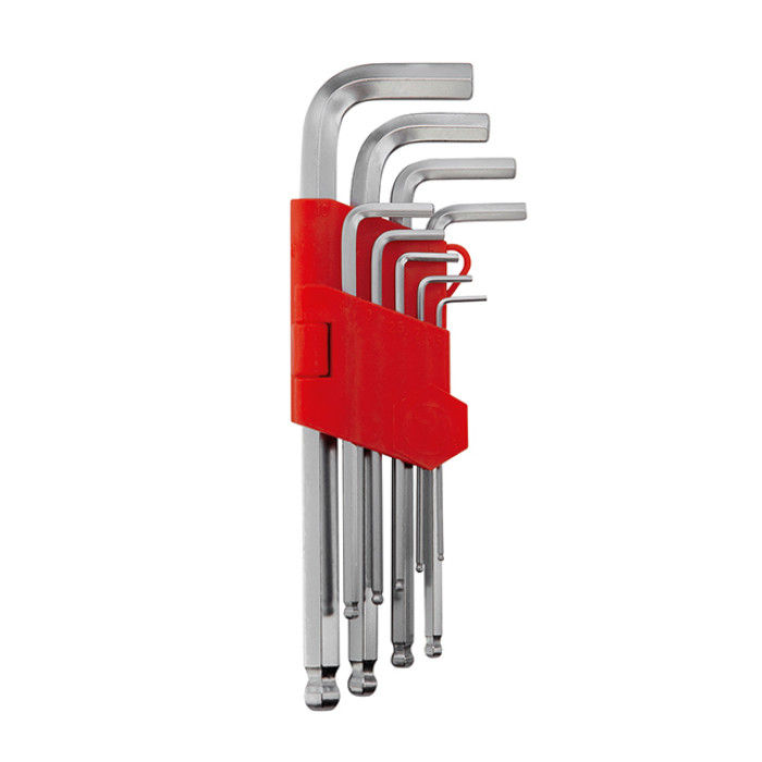 Набір ключів Г-подібних шестигранних подовжених, з кулястим наконечником, 9 шт., 1,5-10 мм, Cr-V