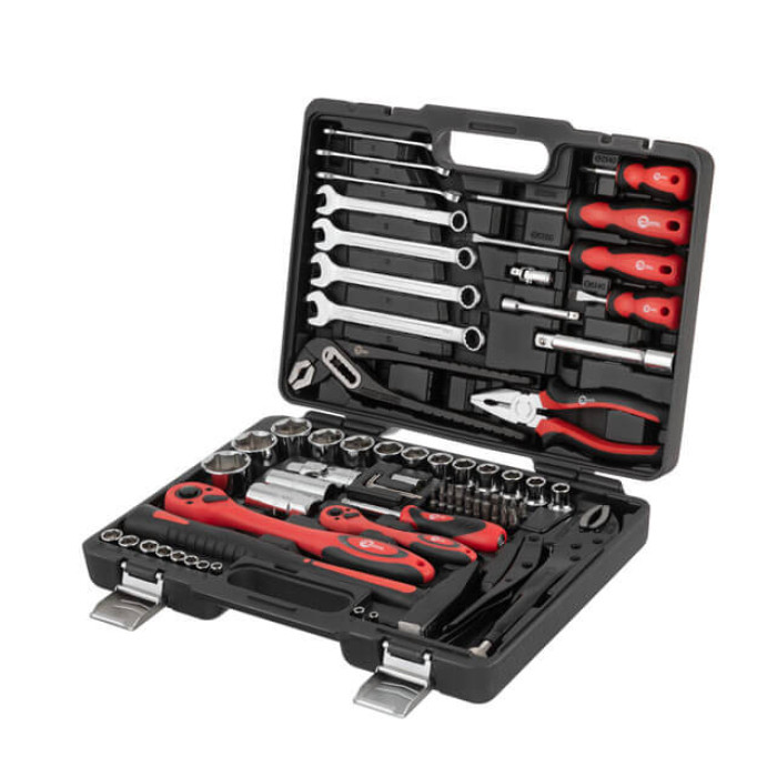 Набір інструментів, проф., 1/2" + 1/4", Cr-V, 72 од., головки: 4-32 мм, біти 20 од., ключі: 8-15 мм, кейс