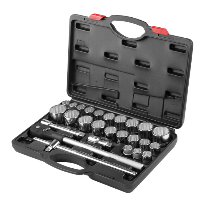 Набір інструментів, проф., 3/4", Cr-V, 26 од., головки: 22-50 мм і 7/8"-2", кейс