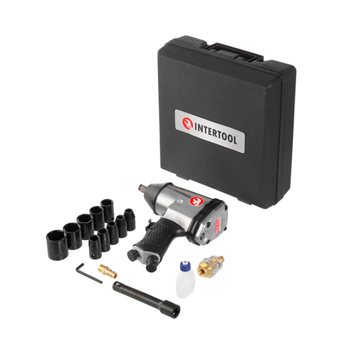 Гайковерт пневматичний 1/2", до 6 атм, 345 Нм, 7000 об/хв, 260 л/хв, набір головок 17 од., кейс