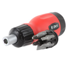 Викрутка реверсивна з комплектом насадок, 6 од., Cr-V