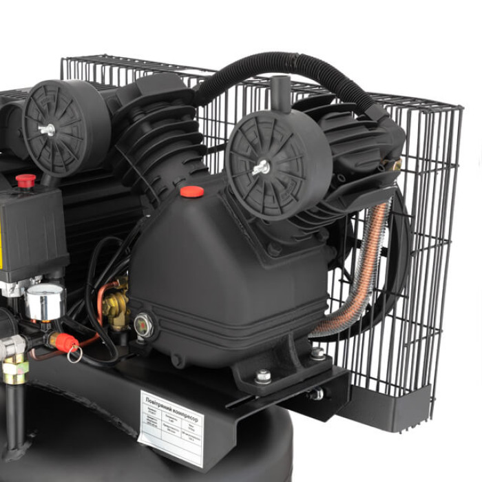 Компресор, 100 л, вертикальний, 3,0 кВт, 220 В, 10 атм, 500 л/хв, 2 циліндри, 83 дБ