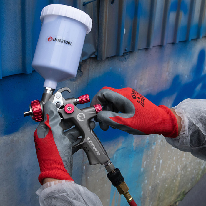 Рукавичка трикотажна з покриттям з сірого нітрилу на долоні, синтетична, червона, 10"