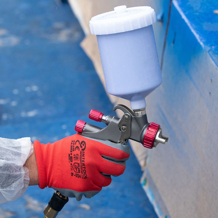 Рукавичка трикотажна з покриттям з сірого нітрилу на долоні, синтетична, червона, 10"