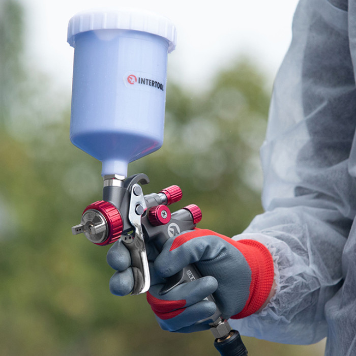 Рукавичка трикотажна з покриттям з сірого нітрилу на долоні, синтетична, червона, 10"