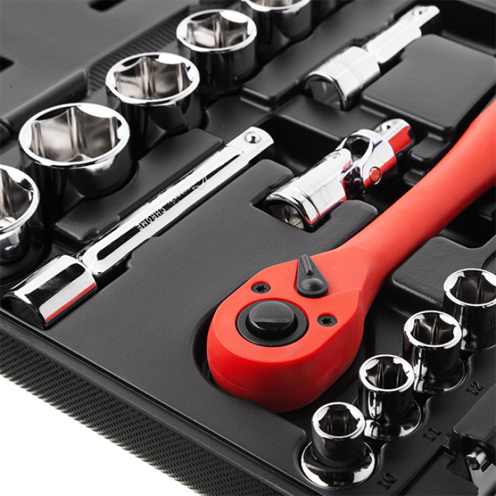 Набір інструментів, проф., 1/2", Cr-V, 21 од., головки: 10-32 мм, кейс