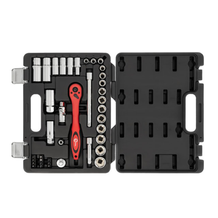 Набір інструментів, проф., 3/8", Cr-V, 39 од., головки: 8-22 мм, біти 11 од., кейс