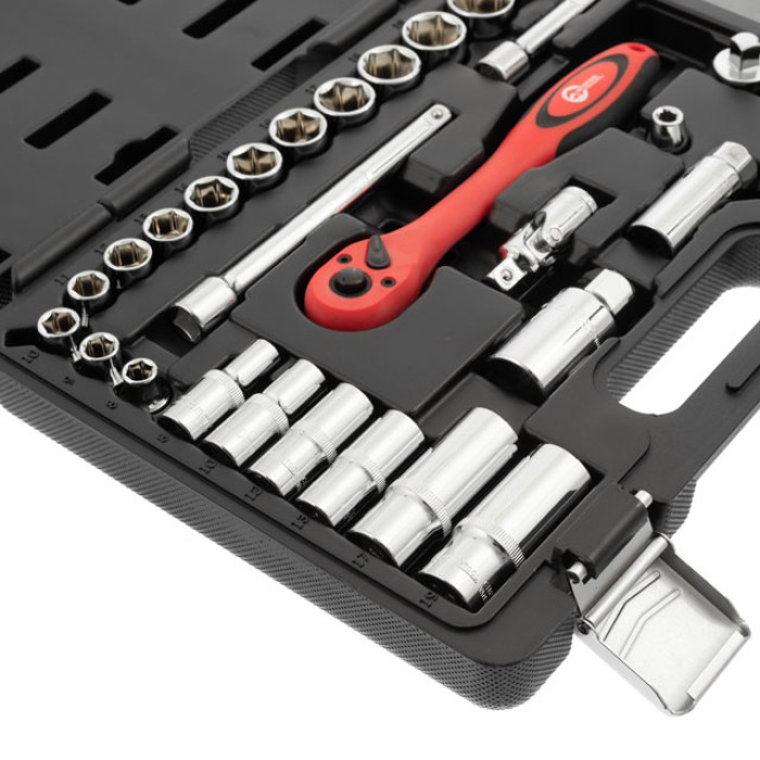 Набір інструментів, проф., 3/8", Cr-V, 39 од., головки: 8-22 мм, біти 11 од., кейс