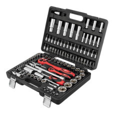 Набір інструментів, проф., 1/2" + 1/4", Cr-V, 108 од., головки: 6-гр. 4-32 мм, E4-E24, біти 35 од., подовж. головки: 6-22 мм, кейс