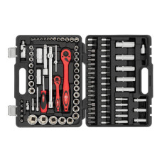 Набір інструментів, проф., 1/2" + 1/4", Cr-V, 108 од., головки: 6-гр. 4-32 мм, E4-E24, біти 35 од., подовж. головки: 6-22 мм, кейс