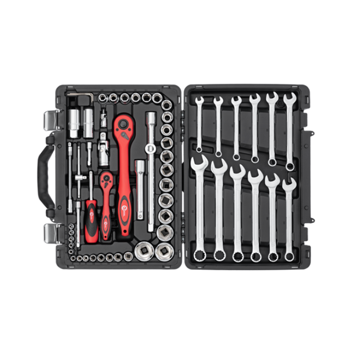 Набір інструментів, проф., 1/2" + 1/4", 61 од., головки: 4-32 мм, ключі: 8-19 мм, кейс