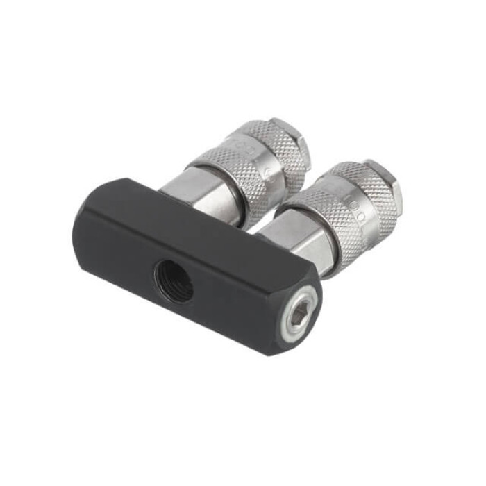 Розгалужувач повітря 1/4 "на 2 виходи, прямий, 10 bar, зі швидкороз'ємними з'єднаннями