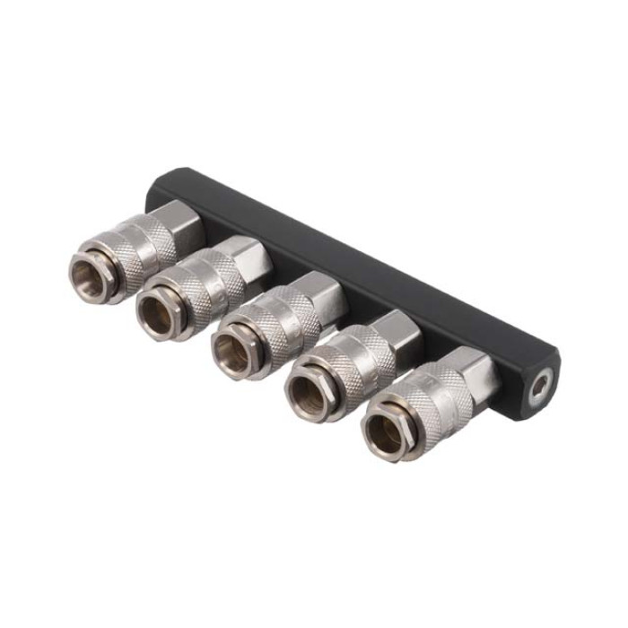 Розгалужувач повітря 1/4 "на 5 виходів, прямий, 10 bar, зі швидкороз'ємними з'єднаннями