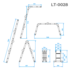 Драбина алюмінієва багатофункціональна трансформер, 4×2 сходинки, 2,38 м, 150 кг