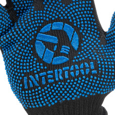 Рукавичка трикотажна, сині ПВХ крапки, 70% бавовна / 30% поліестер, 10", клас в’язки 10, чорна, 68 г