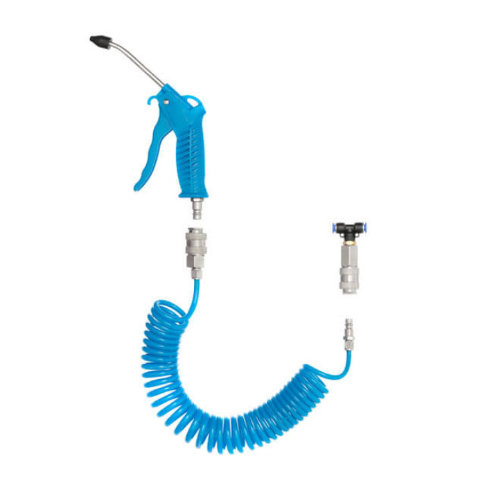 Набір для продувки кабіни вантажних авто: пістолет, шланг поліуретановий 5 м 6×4 мм, трійник на шланг 6 мм, на швидкороз'ємних з'єднаннях