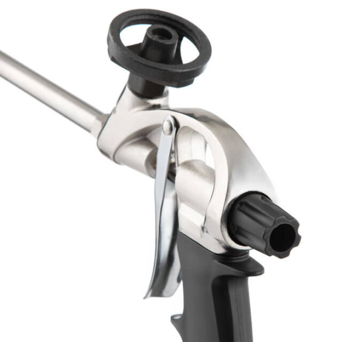 Пістолет для монтажної піни, з тефлоновим покриттям утримувача балона, 4 насадки