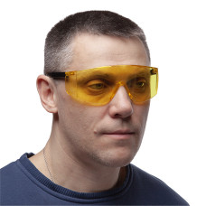Окуляри захисні, жовті, лінзи полікарбонат, регульовані заушники чорні нейлонові, захист від удару
