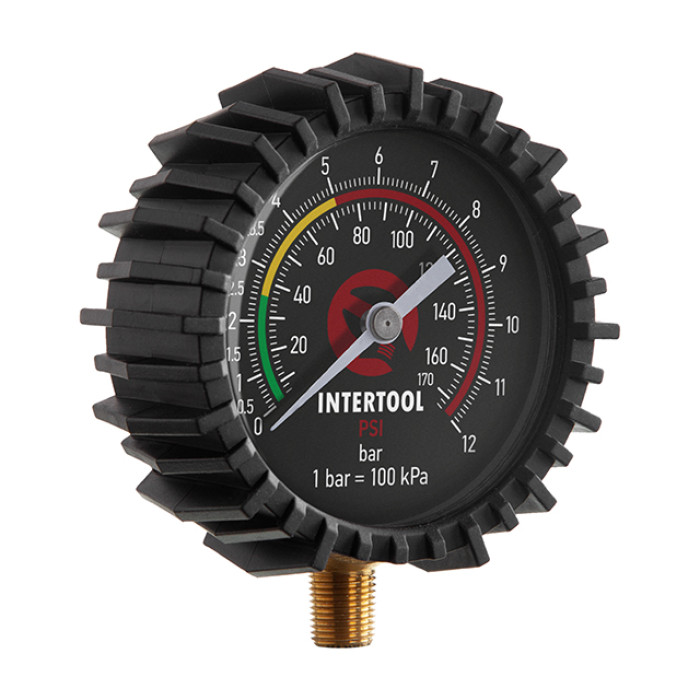 Манометр 1/8" до пістолету для підкачування коліс, 63 мм, з гумовим покриттям