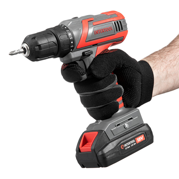 Дриль-шурупокрут акумуляторний 18 В, 30 Nm, 0-350/0-1300 об/хв., 0.8-10 мм, 1.5 Аг