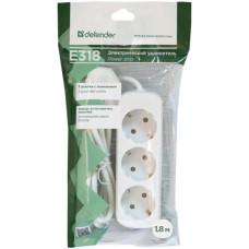 Мережевий подовжувач Defender E318 1.8 m 3 роз white (99221)