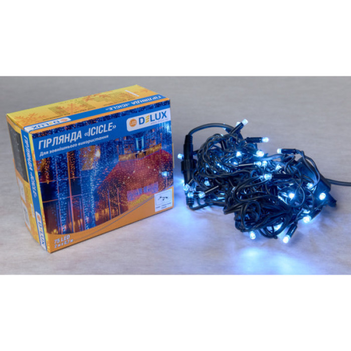 Гірлянда Delux Icicle 75LED 2x0.7m 18 flash білий/чорний IP44 EN (90012952)