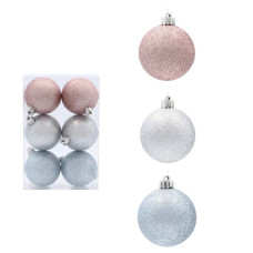 Ялинкова іграшка Chomik пластикові кульки комплект 6 шт, 6 см, блакитний, рожевий, сріблястий (5900779840577)